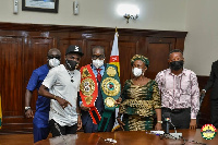 Featherweight boxer Emmanuel Tagoe with Speaker Alban Bagbin