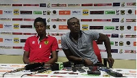 Kotoko stand-in coach Michael Osei with goalkeeper Felix Annan