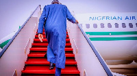 Buhari as he dey leave Abuja on some foreign trip