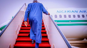 Buhari as he dey leave Abuja on some foreign trip