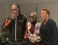 Burna Boy poses with his mum and Angelique Kidjo