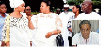 Samira Bawumia and Rebecca Akufo-Addo chatting as Vice President Alhaji Bawumia looks on