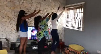 Yvonne Nelson and friends dancing to Akwaaba