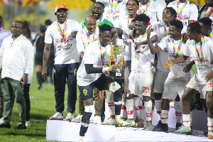 Asante Kotoko players celebrating their victory over Accra Hearts of Oak