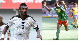 Asamoah Gyan and Roger Milla