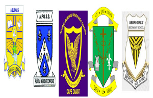 Crests of Aquinas, Porter Girls, Aggrey, St. Louis and Aburi Girls