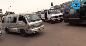 Some of the parked trotros at Lapaz