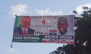 A banner of President John Mahama, and the Parliamentary nominee Ibrahim Anyass