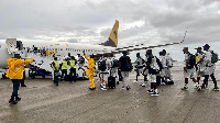 Black Stars players boarding their flight at KIA