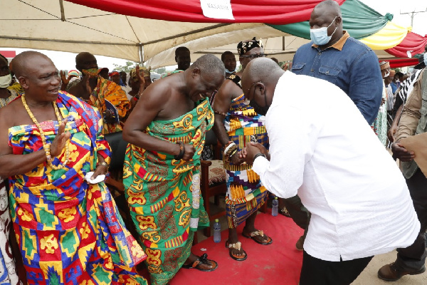 Vice President Dr Mahamudu Bawumia paying homage to the Chiefs of Adeiso