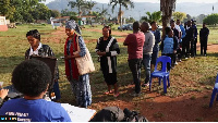 People queued up to vote in the capital, Mbabane