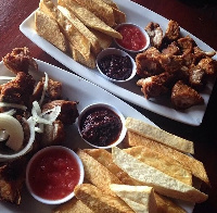 A Ghanaian snack, fried yam with shito