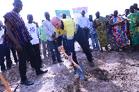 Bernard Wessels, GM of Ahafo Mine, cuts sod to begin construction work