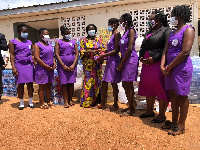 Prof. Naana Opoku-Agyemang in a photo with students of South Labone Girls Vocational Training Cent