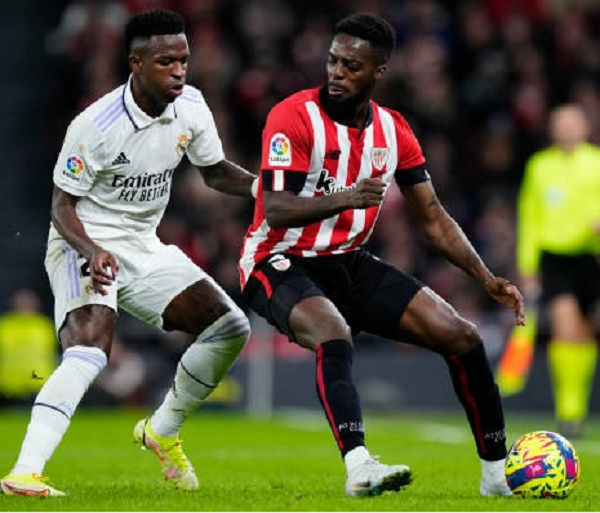 Athletic Club Inaki Williams striker in action against Vinicius