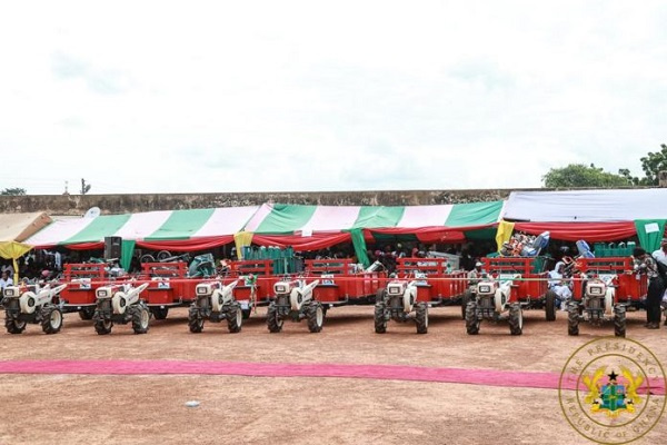 Tractors, power tillers, harvesters and ploughs were among the donated equipment