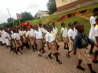 Pupils demonstrating against classroom defecation