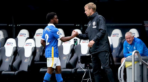 Tariq Lamptey and his Brighton coach, Graham Potter