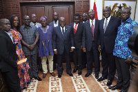 Akufo-Addo with board members of the Integrated Steel and Iron Development Corperation Board