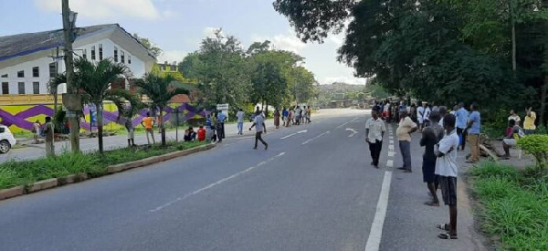 Residents of Brafoyaw massing up at the entrance of Aggrey Memorial