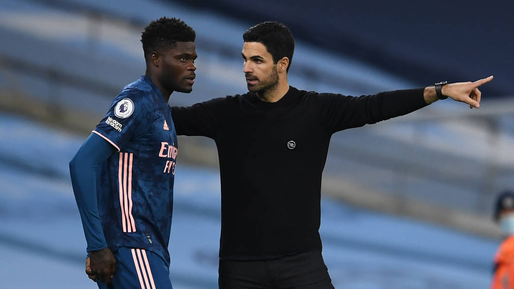 Thomas Partey with Mikel Arteta