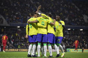 Brazilians celebrate one of their three goals