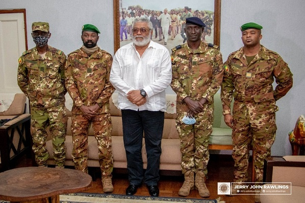 Former President, Jerry John Rawlings with the delegation from Mali