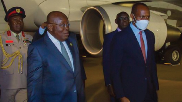 President Akufo-Addo on arrival at the Kigali International Airport