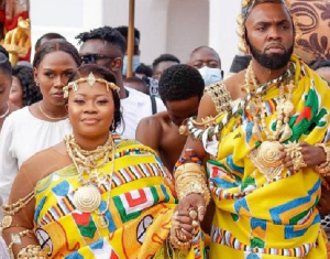 Rev. Obofour and his wife, Queen Ciara adorned in a traditional kente cloth during the ceremony