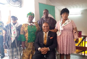 Mr Ivor Greenstreet (seated) flanked by his running mate and party executives