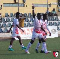 WAFA striker Justus Tostutsey (hands raised) celebrating his goal  Credit: WAFA