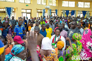 Dr Duffuor is seen here mobbed by some of the delegates of the NDC in Tamale