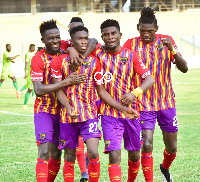 Hearts of Oak players jubilating after a win