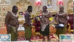 Watch How Asamoah Gyan, Anim Addo Dressed As Warriors To Celebrate Eswatini King