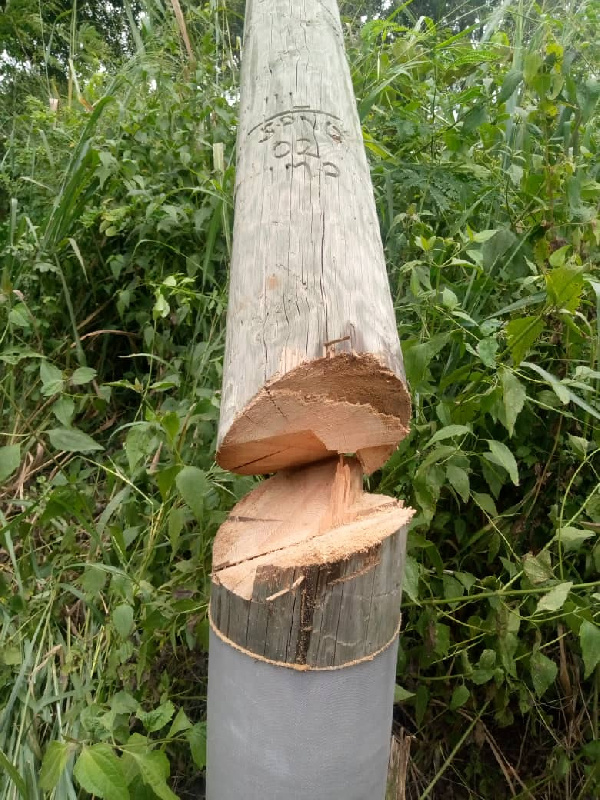 The pole was reportedly cut with a chainsaw machine