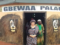 Heather Cameron coming out of the Gbewaa Palace at Yendi