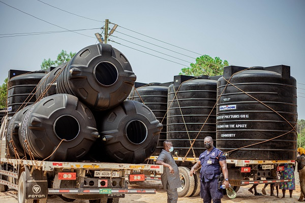 Trailer loaded with Polytanks for Appiatse township