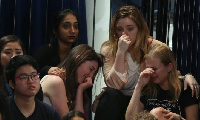 Supporters of Hillary Clinton react at her election night rally in Manhattan.    Photo: Reuters