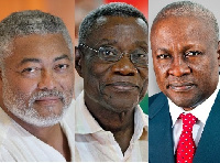 Flt. Lt. John Rawlings (l), John Atta Mills (m), John Dramani Mahama