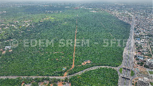 An aerial shot of the Achimota Forest in Accra