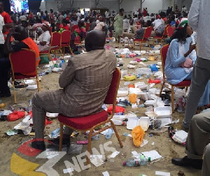 The delegates littered the whole place with leftover food