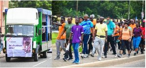 Staff of Access Bank walk the streets of Accra