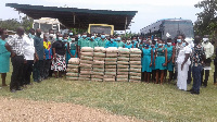 Salvation army church presenting 50 bags of cement to salvation army SHS at Akyem Wenchi