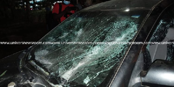 One of the vandalished cars in the Commonwealth-Sarbah Hall Clash