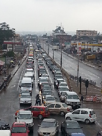 An ongoing project at the location causes heavy traffic jam before,during and after rush hours