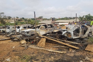 A shot of some of the burnt vehicles