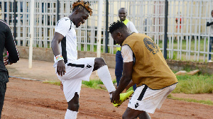 Francis Afriyie celebrates his goal in style together with his team mate Gnamien Yikpe