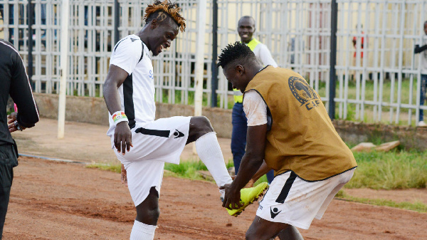 Francis Afriyie celebrates his goal in style together with his team mate Gnamien Yikpe