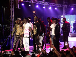 Shatta Wale rocking the stage at Tigo Ghana