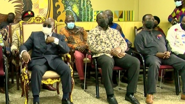 President Akufo-Addo with Alan Kyerematen and Owusu Afriyie Akoto at the Manhyia Palace